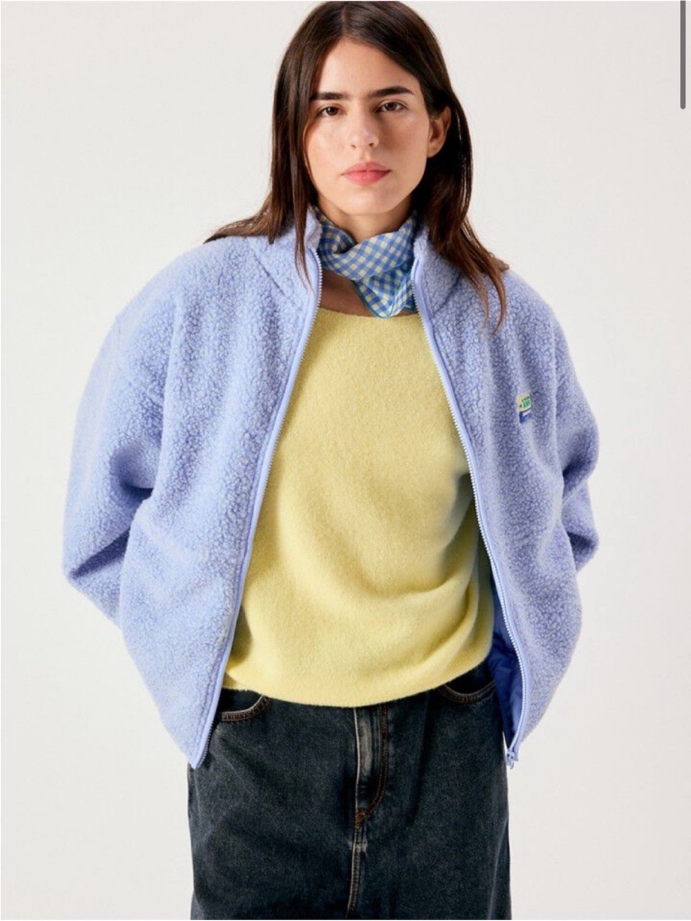 American Vintage Womens Hoktown Jacket Fleece Coat Frost Melange Blue M/L NWT